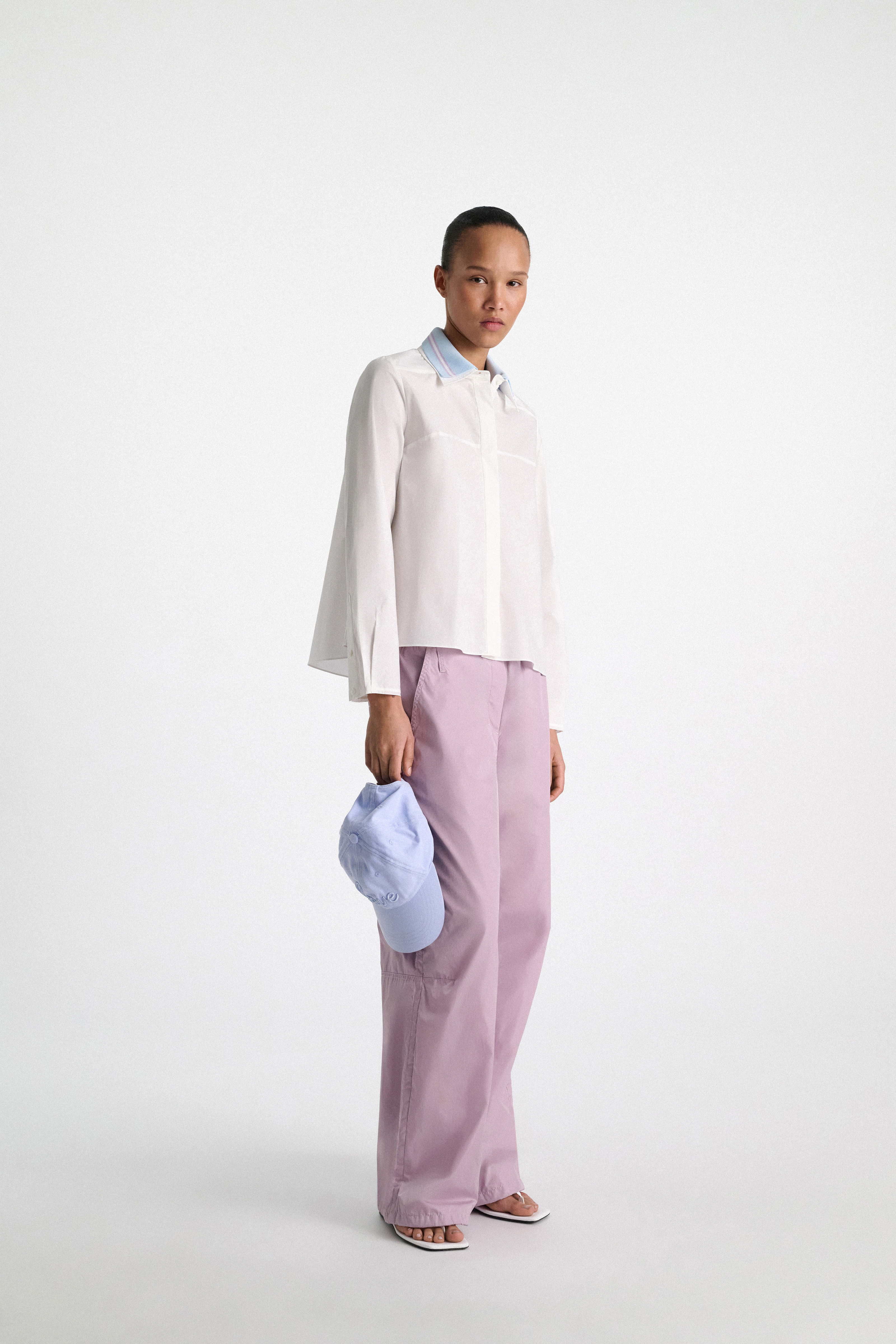 Dorothee Schumacher A-line cotton poplin blouse with removable collar white sky